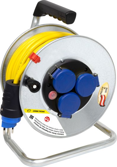 BAT SK 240 Kabelrolle, 3x Steckdose T13, Stecker T13, 25m AT-N07V3V3-F 3G1,5 gelb, CH Stecksystem IP55 - Produktbild