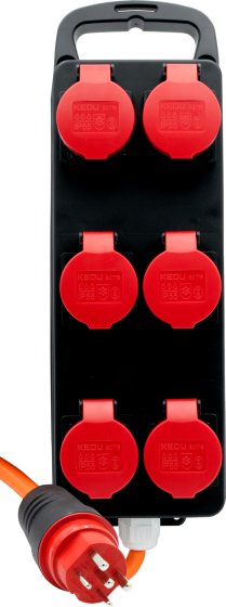 Portabler Stromverteiler BSV P T25/5 400V/16A, 6x T25 Steckdosen, Stecker T25, Kabel 2m N07V3V3 5G2.5 orange *CH*
- Produktbild