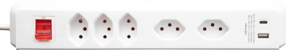 cleverLINE Steckdosenleiste mit Schalter, 3+2-fach weiss mit USB Typ-A und USB Typ-C, 3m H05VV-F 3G1.0 *CH* - Produktbild