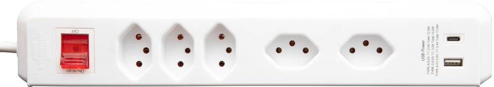 cleverLINE Steckdosenleiste mit Schalter, 3+2-fach weiss mit USB Typ-A und USB Typ-C, 3m H05VV-F 3G1.0 *CH* - Produktbild