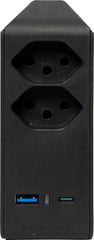 cleverLINE Abzweigstecker 2-fach schwarz mit USB Typ-A und Typ-C, drehbar bis 300° ohne Aufhänger *CH* - Produktansicht