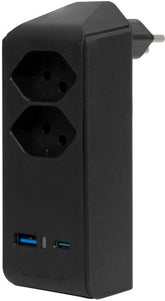 cleverLINE Abzweigstecker 2-fach schwarz mit USB Typ-A und Typ-C, drehbar bis 300° ohne Aufhänger *CH* - Produktbild