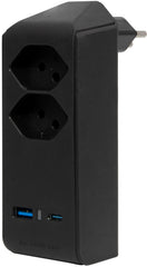 cleverLINE Abzweigstecker 2-fach schwarz mit USB Typ-A und Typ-C, drehbar bis 300° ohne Aufhänger *CH* - Produktbild