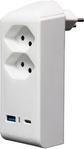 cleverLINE Abzweigstecker 2-fach weiss mit USB Typ-A und USB Typ-C, drehbar bis 300° ohne Aufhänger *CH* - Produktbild
