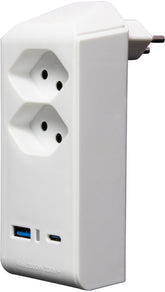 cleverLINE Abzweigstecker 2-fach weiss mit USB Typ-A und USB Typ-C, drehbar bis 300° ohne Aufhänger *CH* - Produktbild
