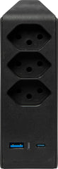 cleverLINE Abzweigstecker 3-fach schwarz mit USB Typ-A und USB Typ-C, drehbar bis 300° ohne Aufhänger *CH* - Produktansicht