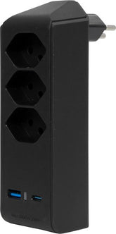 cleverLINE Abzweigstecker 3-fach schwarz mit USB Typ-A und USB Typ-C, drehbar bis 300° ohne Aufhänger *CH* - Produktbild