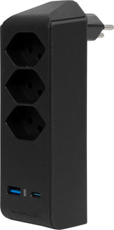 cleverLINE Abzweigstecker 3-fach schwarz mit USB Typ-A und USB Typ-C, drehbar bis 300° ohne Aufhänger *CH* - Produktbild