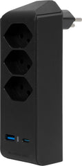 cleverLINE Abzweigstecker 3-fach schwarz mit USB Typ-A und USB Typ-C, drehbar bis 300° ohne Aufhänger *CH* - Produktbild