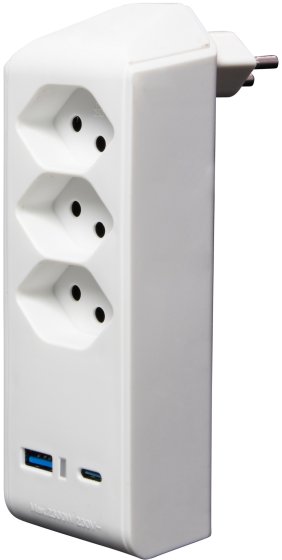 cleverLINE Abzweigstecker 3-fach weiss mit USB Typ-A und USB Typ-C drehbar bis 300° ohne Aufhänger *CH* - Produktbild
