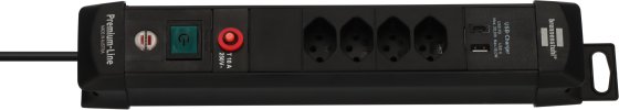 Premium-Line Steckdosenleiste 4-fach mit USB C PD 30W und USB A 18W schwarz 3m H05VV-F 3G1,5 - Produktbild