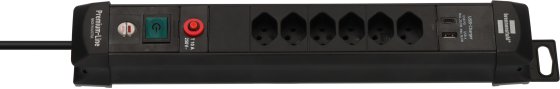 Premium-Line Steckdosenleiste 6-fach mit USB C PD 30W und USB A 18W schwarz 3m H05VV-F 3G1,5 - Produktbild