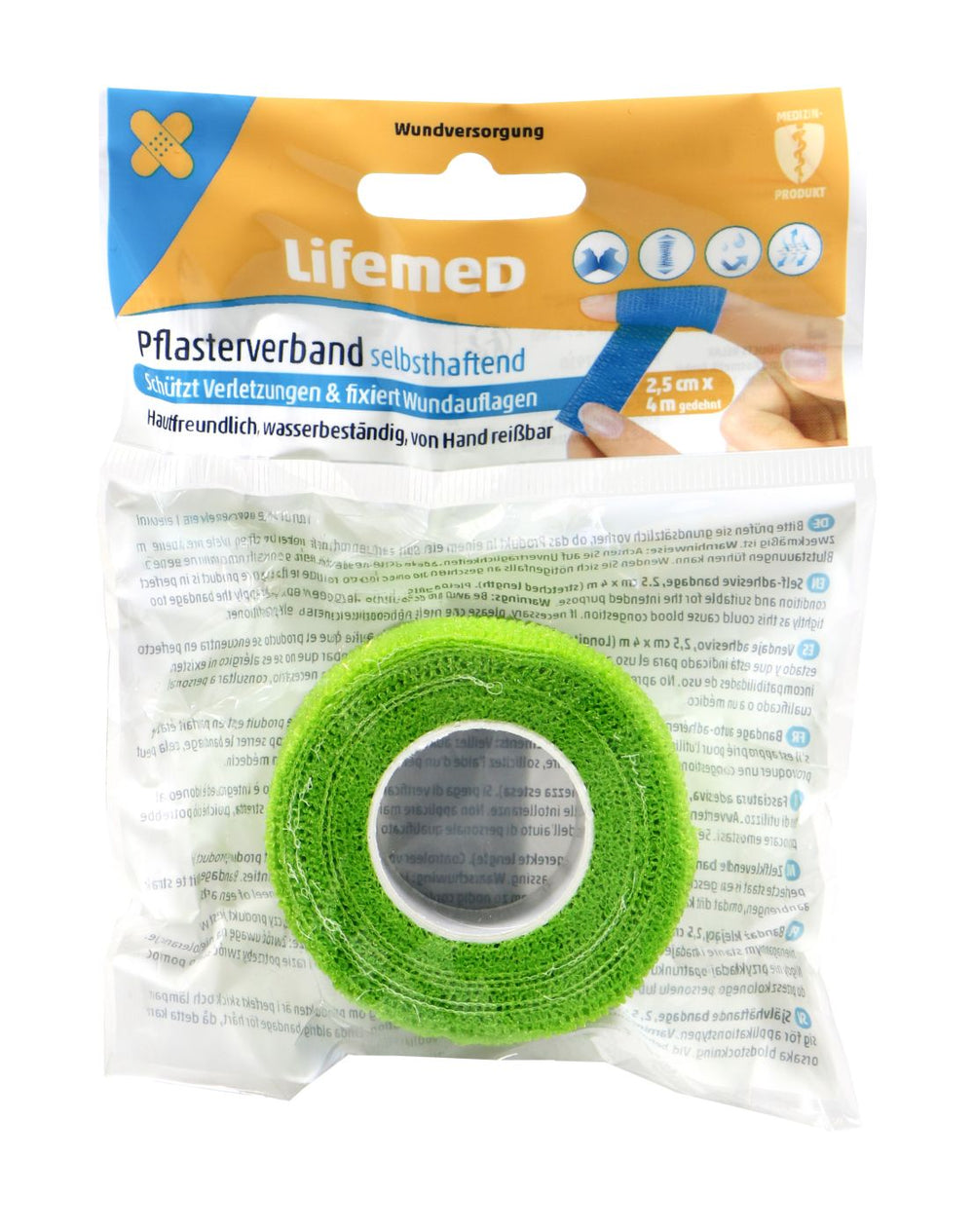 Lifemed Selbsthaftender Pflasterverband farbig sortiert, 2,5cm x 4 Meter