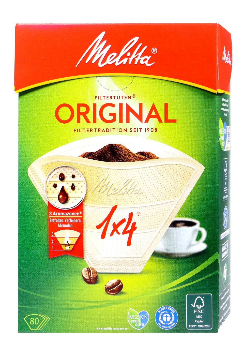 Melitta Filtertüten 1x4 Naturbraun Aroma, 80 er