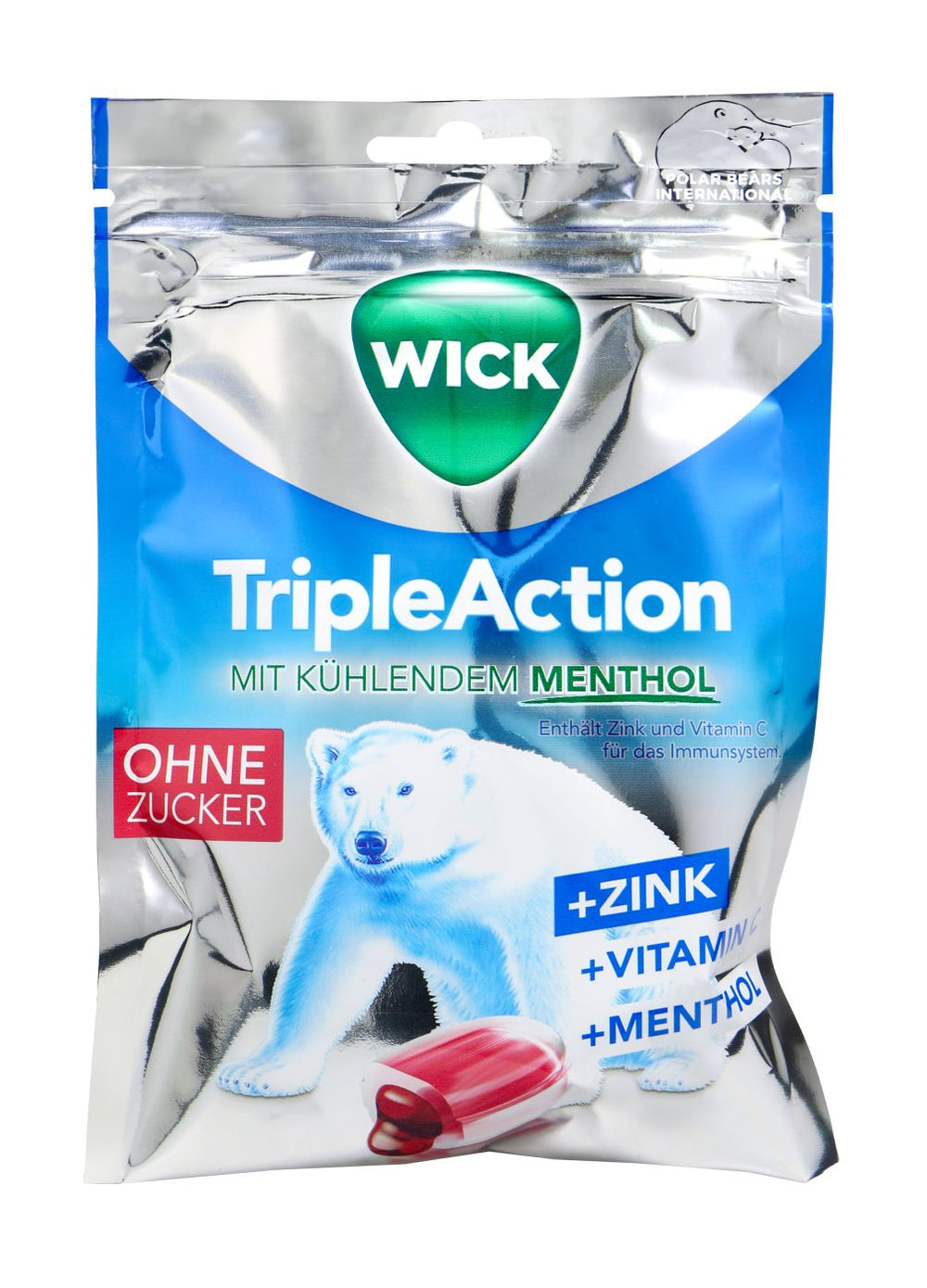 Wick Triple Action mit kühlendem Menthol Beutel ohne Zucker, 72 g