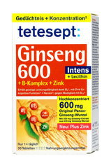 Tetesept Ginseng 600 plus Lecithin+B Vitamine Tabletten, 30 er