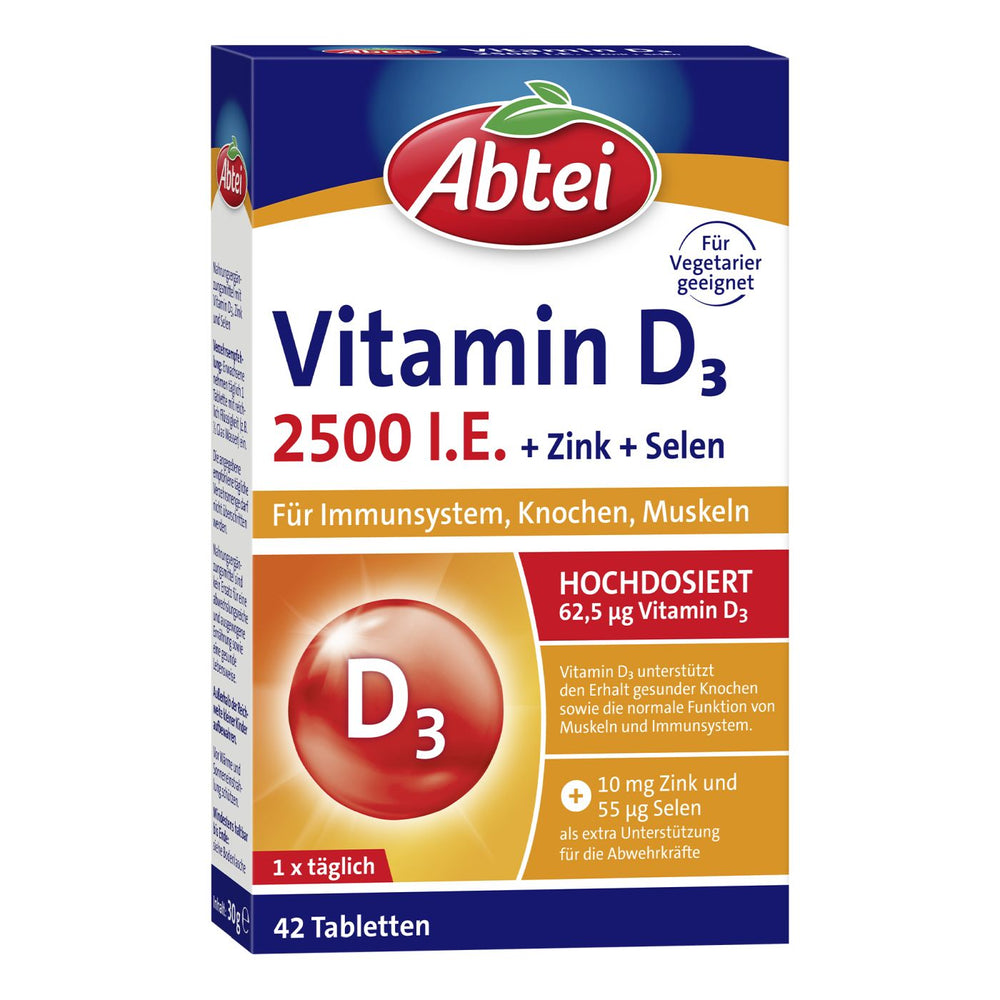 Abtei Vitamin D3 2.500 Intern. Einheiten+Zink+Selen Tablett., 42 er