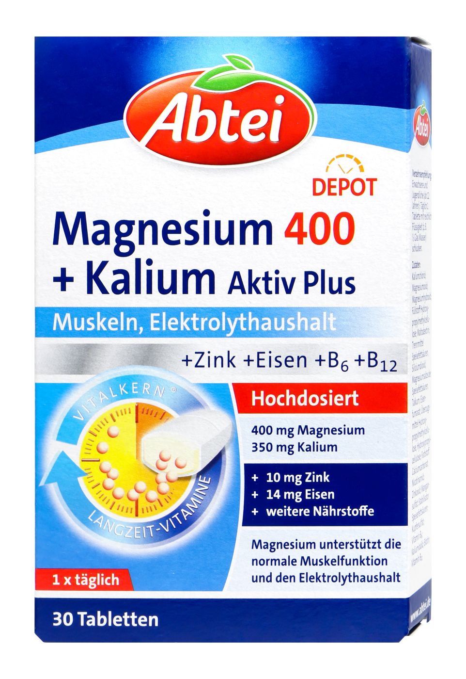 Abtei Magnesium 400 + Kalium Tabletten, 30 er