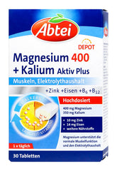 Abtei Magnesium 400 + Kalium Tabletten, 30 er