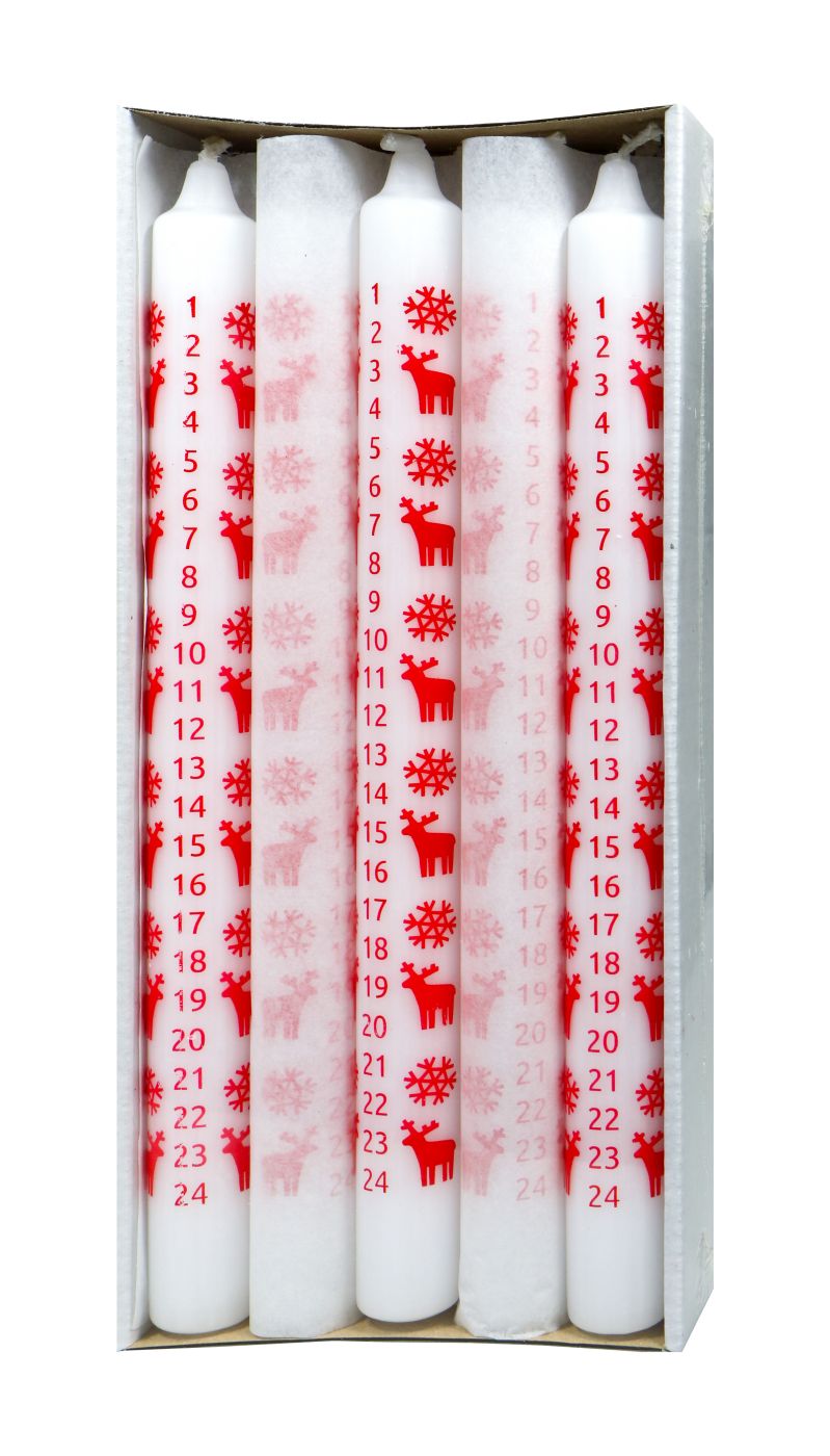 Adventskalenderkerze mit Siebdruck "Schneeflocke+Elch" weiß, Stück