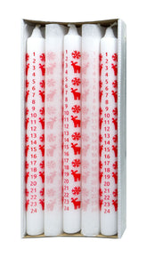 Adventskalenderkerze mit Siebdruck "Schneeflocke+Elch" weiß, Stück