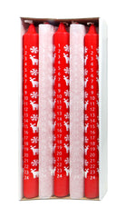 Adventskalenderkerze mit Siebdruck "Schneeflocke+Elch" rot, Stück