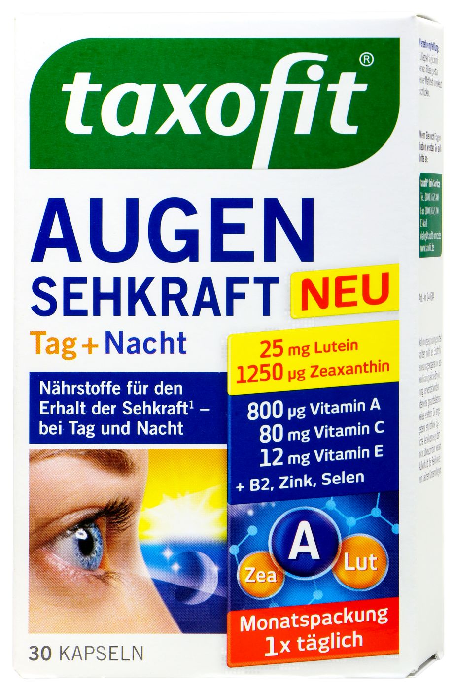 Taxofit Augen Sehkraft Tag & Nacht ext. kleine Kps 17 mg Lutein, 30 er