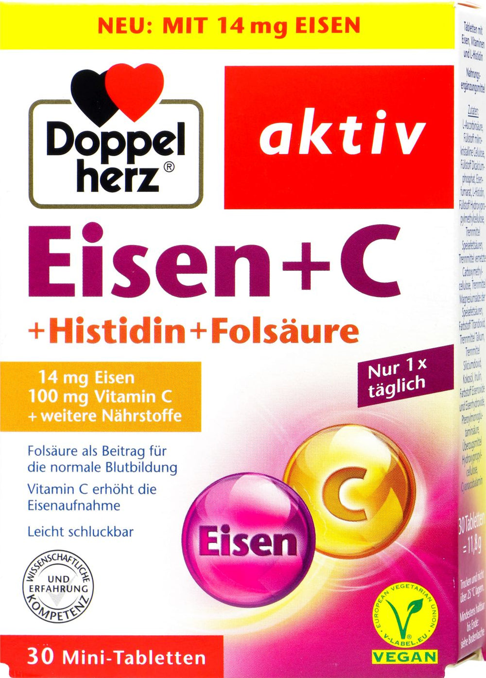 Doppelherz Eisen + C + Histidin + Folsäure, 30 er