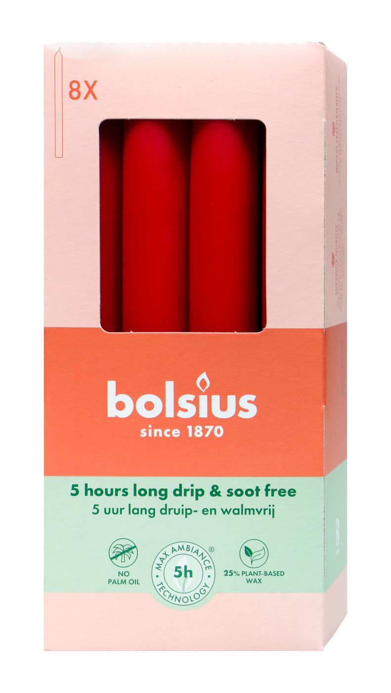 Bolsius Haushaltskerzen rot, 8 er