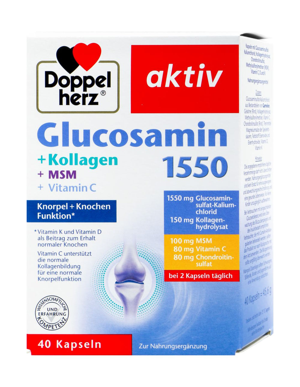 Doppelherz Glucosamin 1600 + Kollagen + MSM + Vitamin C, 40 er