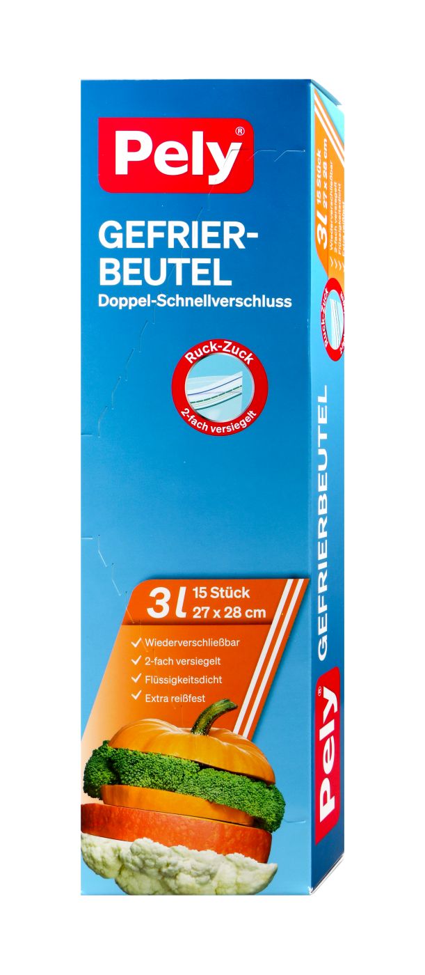 Pely Gefrierbeutel mit Doppel-Schnellverschluss 3 Liter, 15 er