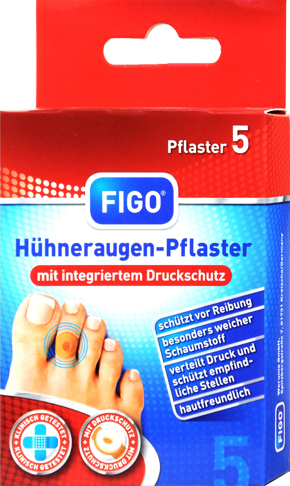 Figo Hühneraugen-Pflaster mit integriertem Druckschutz, 5 er