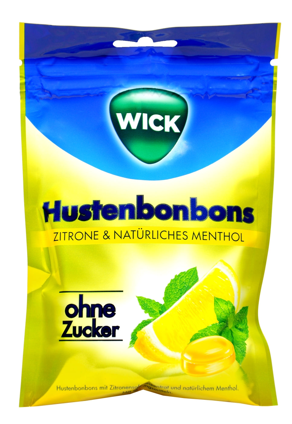 Wick Zitrone mit kühlendem Menthol Beutel ohne Zucker, 72 g