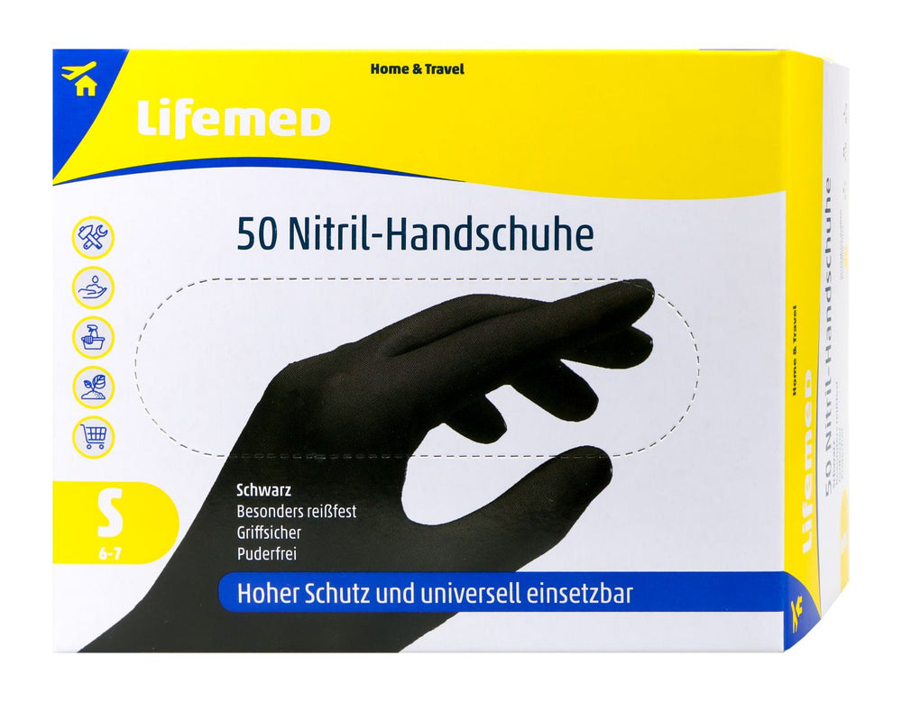 Lifemed Nitril Handschuh puderfrei schwarz Größe S, 50 er