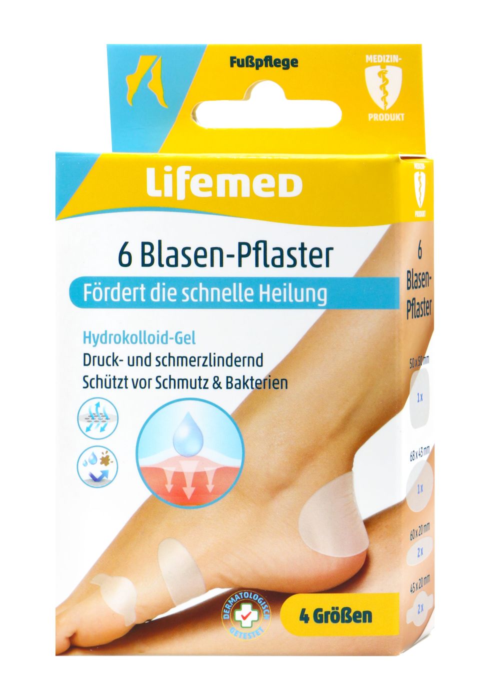 Lifemed Blasen Pflaster transparent 4 Größen, 6 er