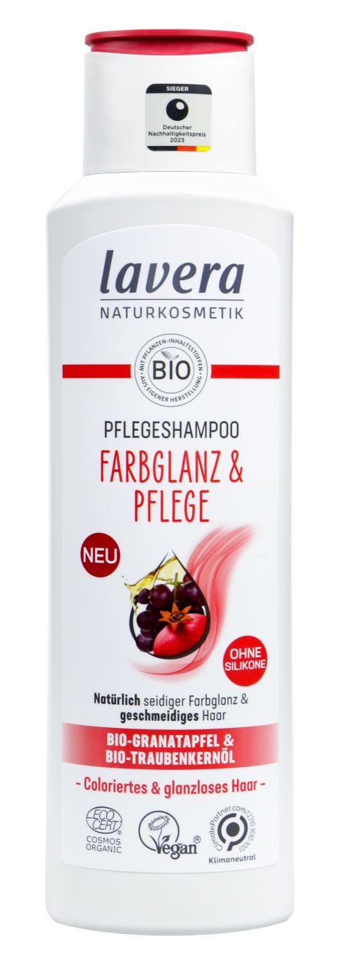Lavera Pflege Shampoo Farbglanz Bio-Granatapfel&Bio-Traubkörn Öl, 250 ml