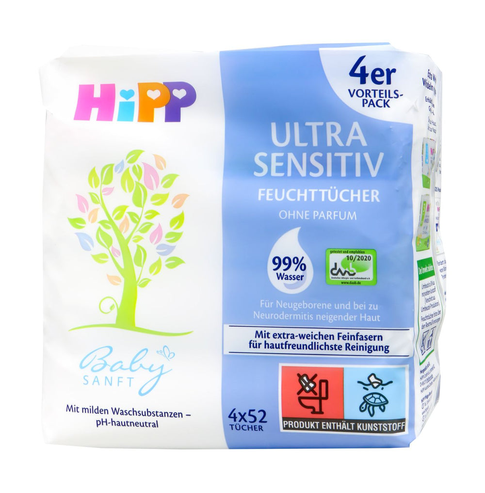 Hipp 90001 Babysanft Feuchttücher ohne Parfum, 5 x 48 er
