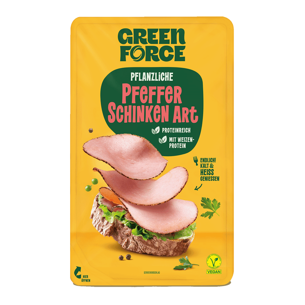 GREENFORCE Veganer Aufschnitt Pfeffer Schinken Art, 70g