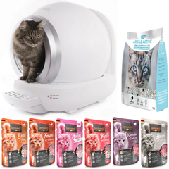 Self-cleaning automatic cat toilet (includes cat sand & 4 × cat food)