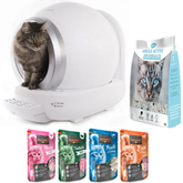 Selbstreinigende automatische Katzentoilette (inkl. Katzensand & 4 × Katzenfutter)