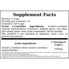 Acetyl L-Carnitine 500mg - 100vcaps.