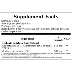 Berberyna HCL 500mg - 40caps.