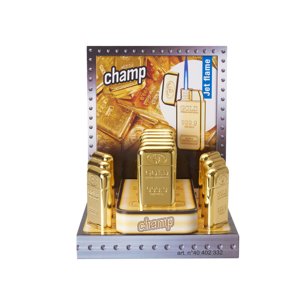 Champ - Goldbar Feuerzeug - Jetflame Blue - Display - 12 Stück