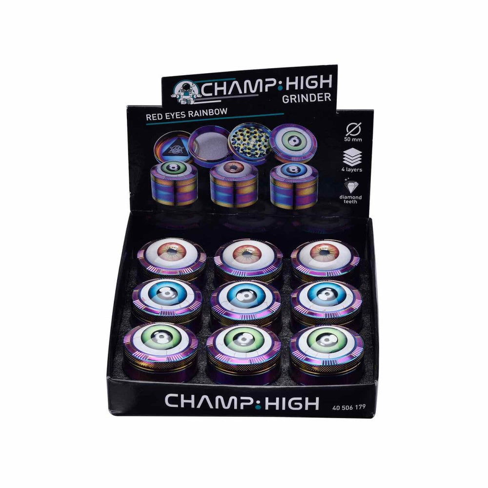 Champ High - Grinder Red Eyes Rainbow - 50mm - 4 Layers - Display - 9 Stück