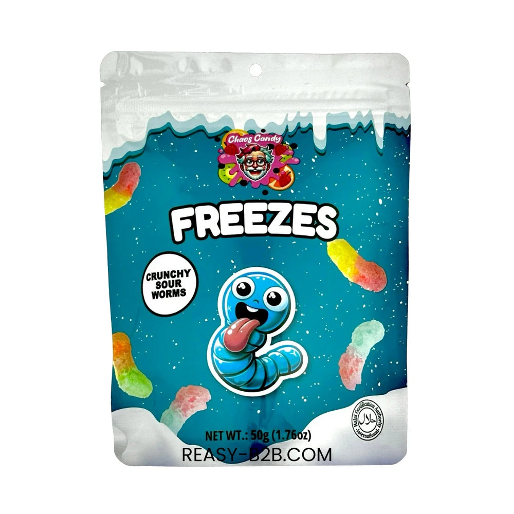 Chaos Candy - FREEZES Crunchy Sour Worms - Blue 50g