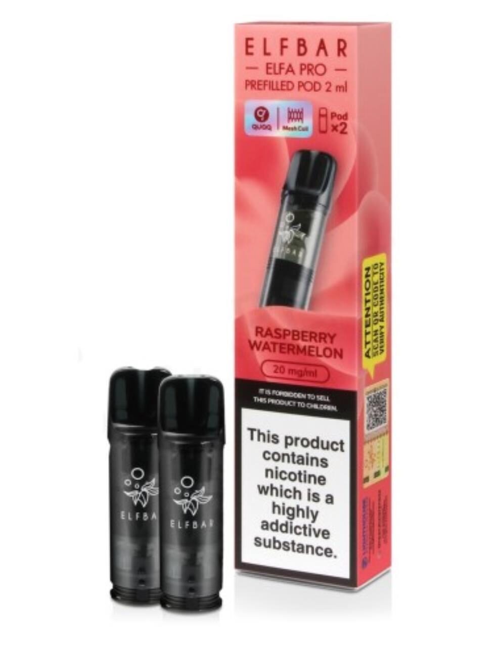 ELFBAR ELFA Kit Pro 2ml Pods 20mg - Raspberry Watermelon 10Stk