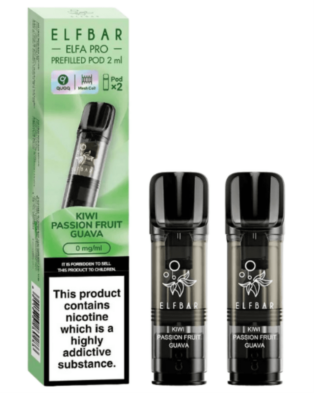 ELFBAR ELFA Kit Pro 2ml Pods 0mg - Kiwi Passion Fruit Guava 10 Stk
