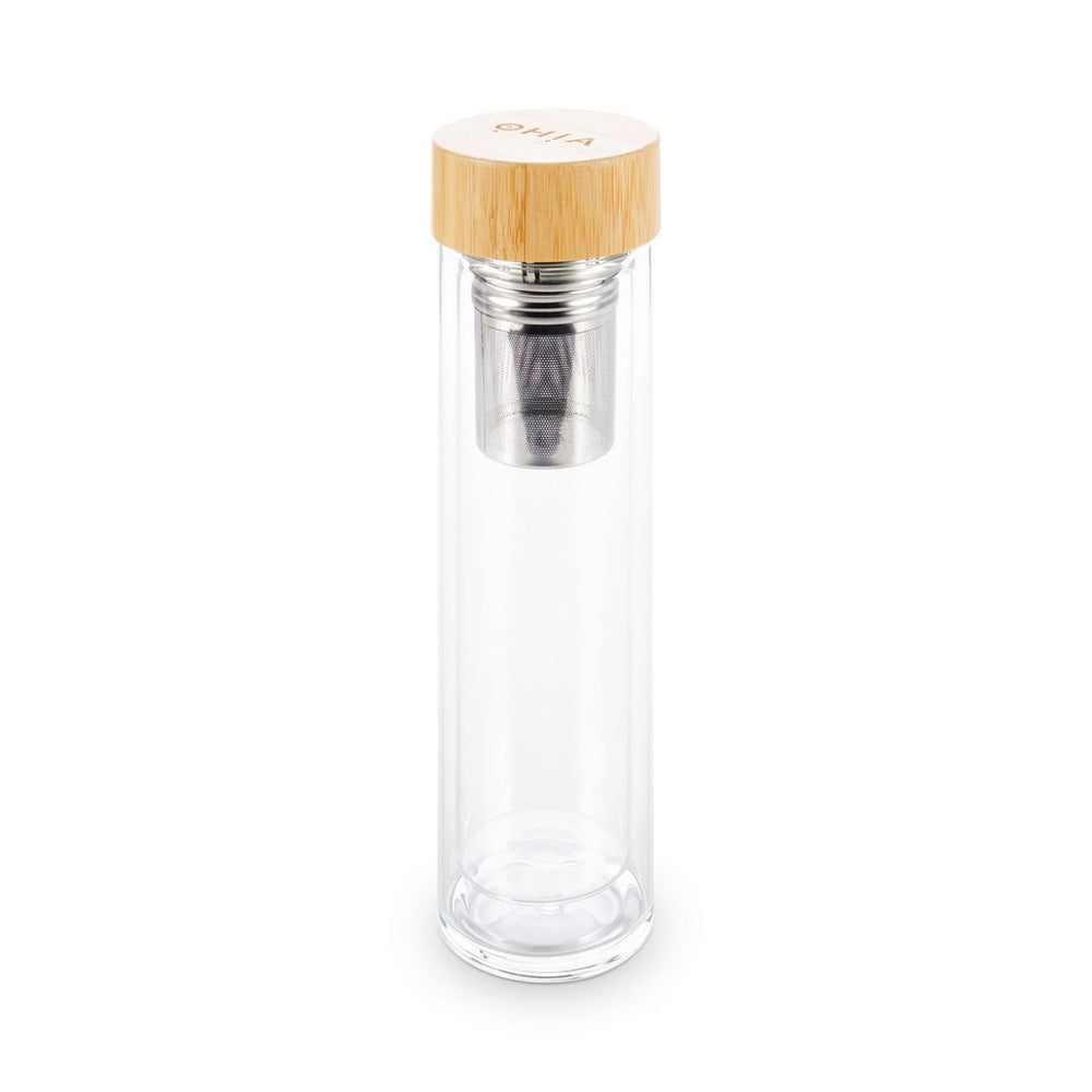 OHIA Thermosflasche aus Glas mit Bambusdeckel