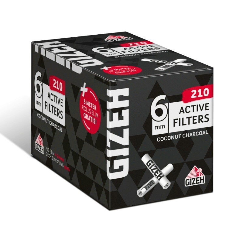 GIZEH - Active Filter 6mm - Black - Box - 210 Stück + Rolls Slim 5m