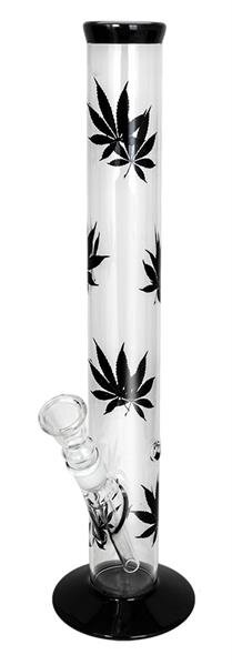 Glas Bong - Hemp Leaf Black - 42cm - schwarz